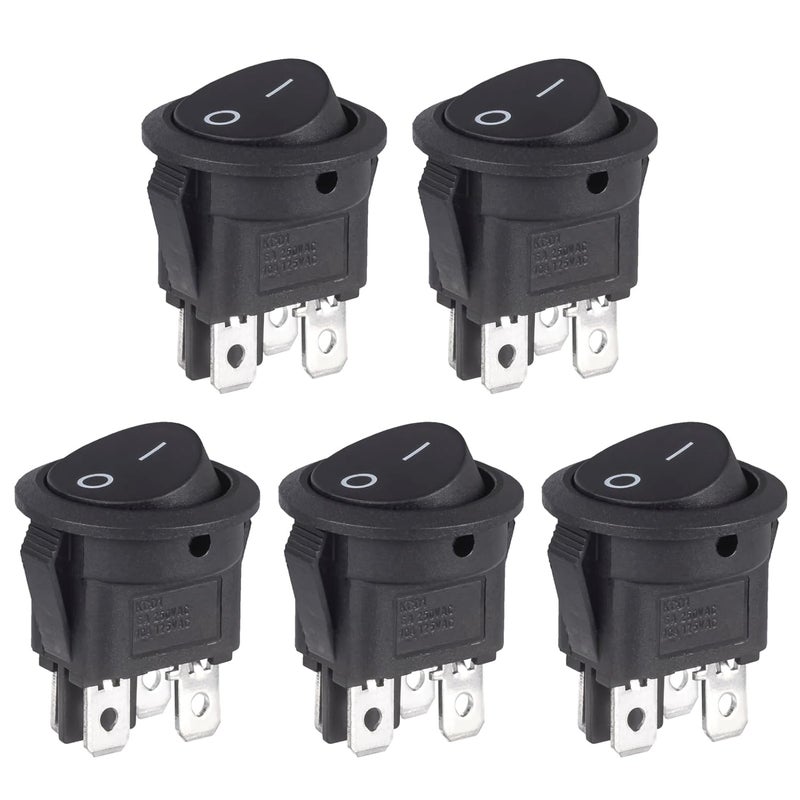 VEXUNGA Round Rocker Switch 4 Pin Circle Switches Square On Off 6A 250V 10A 125V AC Black Round Toggle Switch Square for Car Marine Boat (Pack of 5pcs) - Image 1